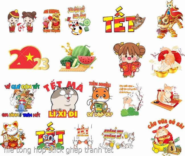 file tong hop stick ghep tranh tet